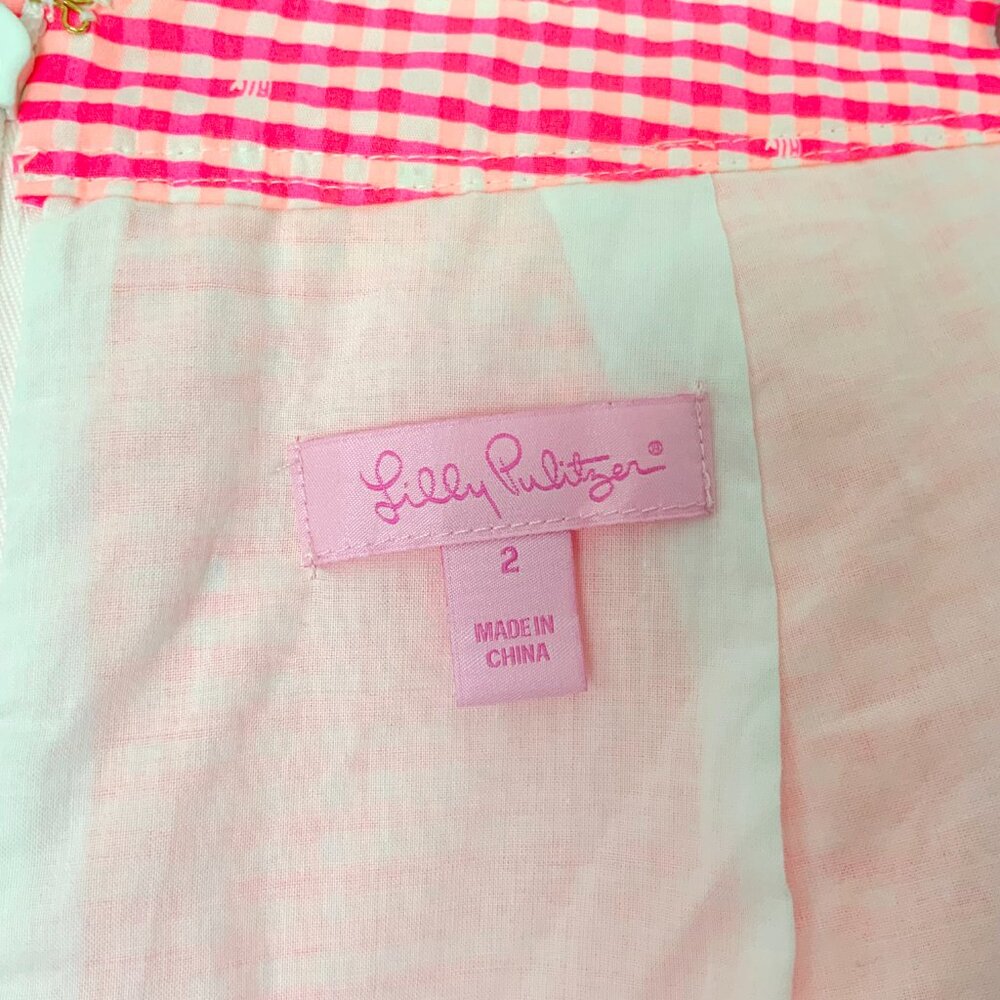 Lilly Pulitzer Thyme Scallop Peplum Gingham Skirt Fiesta Pretty Pink Size 2 - Picture 3 of 16